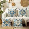 1/4pcs Bohemian Blue Gold Floral Tile Throw Pillow Covers Vintage Mediterranean Style Cushion Cases for Home Sofa Bedroom Decor