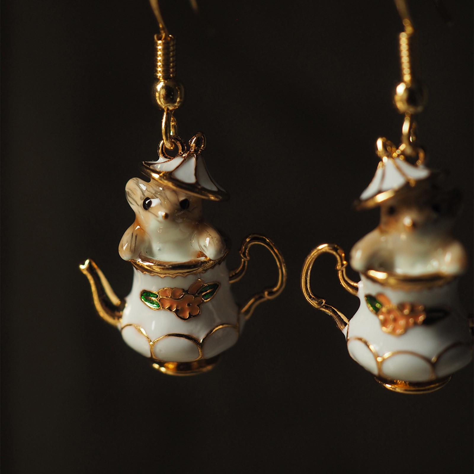 Творческий милый мультфильм чашка бурундук серьги ручной работы падение клей мышь золотой — фото 5