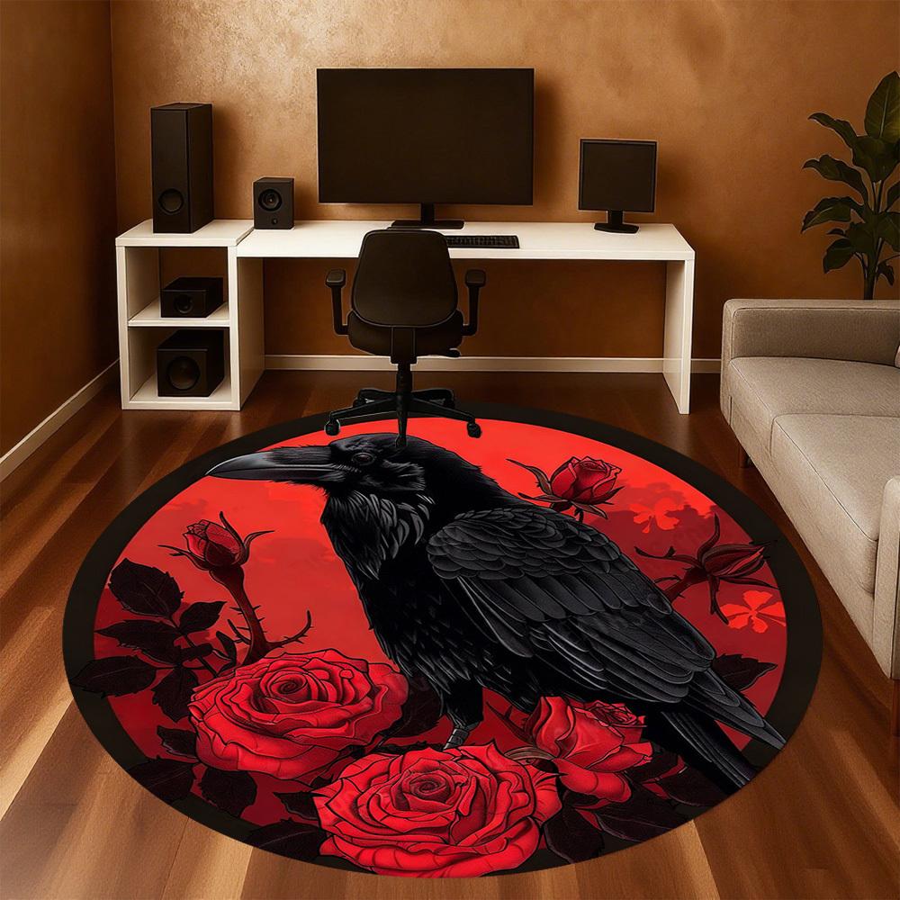 1PC crow roses Office Round Area Rug, Under Office Chairs Bedroom Living Room Home Decor,Carpet for Office, -1110174