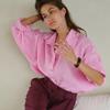 Women's Linen Shirt Long Sleeve Elegant Pink Oversize Blouse Vintage Basic Top Collar Cotton Linen Shirt for Women