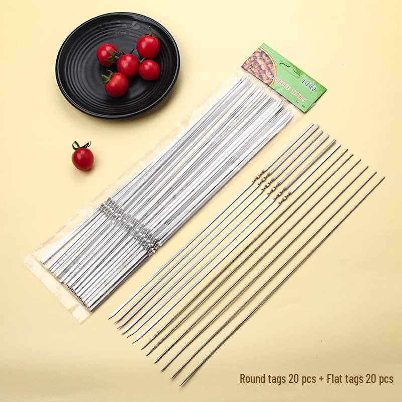 Stainless Steel BBQ Skewers with Wooden Handles - Lamb Roasting Set