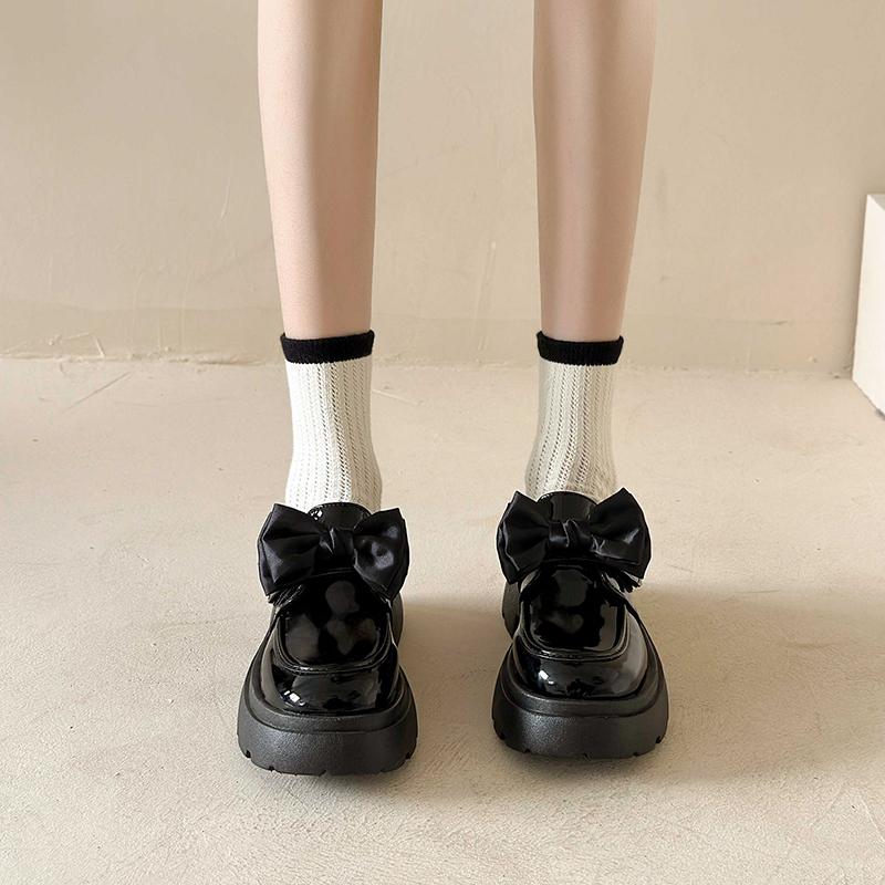 New Women's Single Shoes 2024 Spring Round Toe Butterfly Knot Platform Shoes for Women Fashion Lolita Ladies Mary Janes Shoes