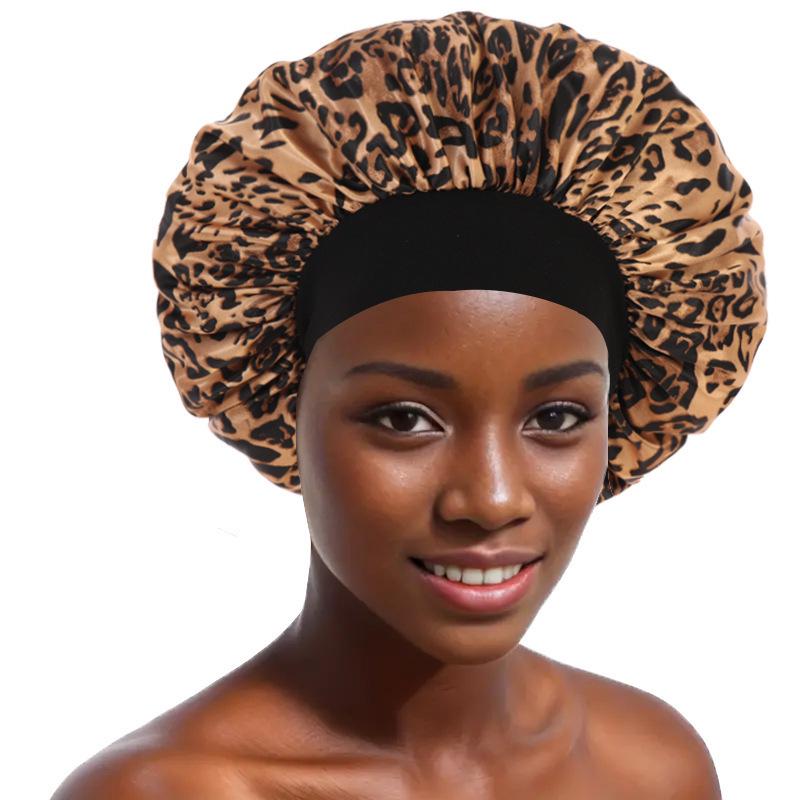 Leopard Print Satin Sleep Cap for Hair Care