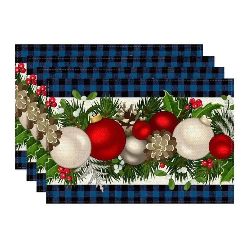 4pcs Christmas Placemat Theme Placemat Red Black Decorative Table Mat Western Meal Table Pad Christmas Dining Table Decor