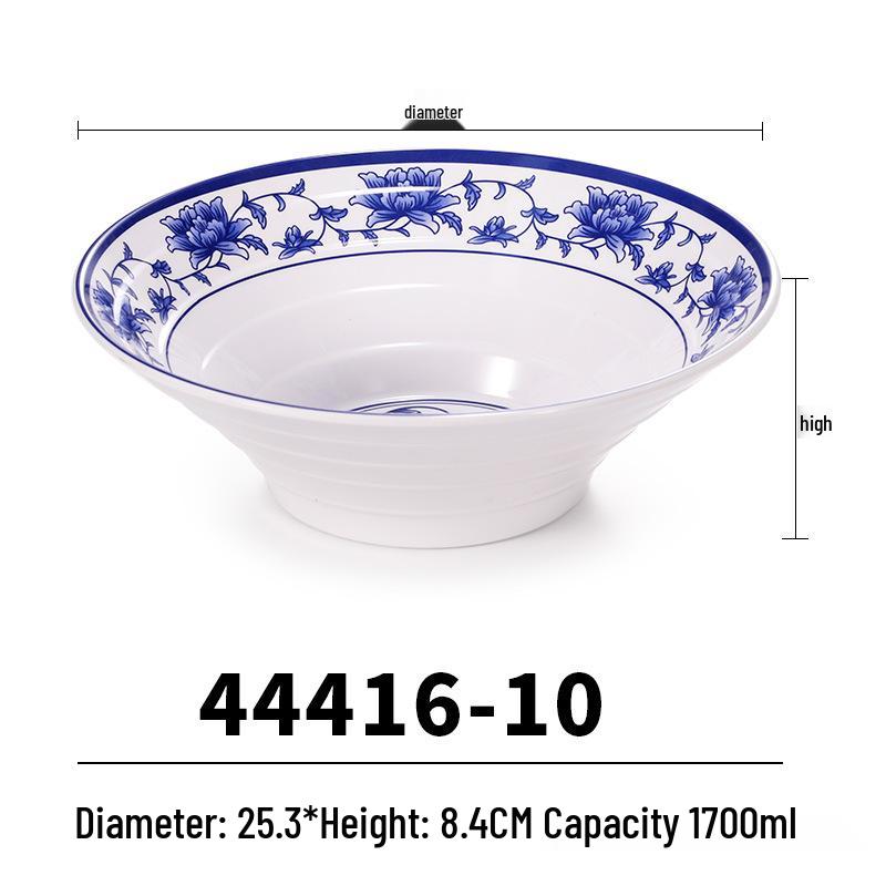 Blue & White Melamine Noodle Bowl: Imitation Porcelain Tableware for Ramen, Soup, Wonton, or Beef Noodles in Noodle Shops