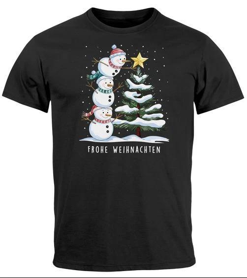 

Mens Merry Christmas Snowman Design Print Font T-Shirt XMAS Outfit- S