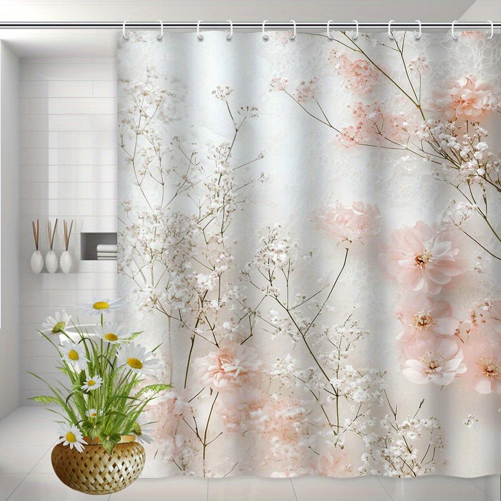 

1Pc Romantic Pink Rose And White Lace Pattern Shower Curtain - Polyester Fabric, Machine Washable, Suitable For Bathroom W60H190(CM)-1 Pcs