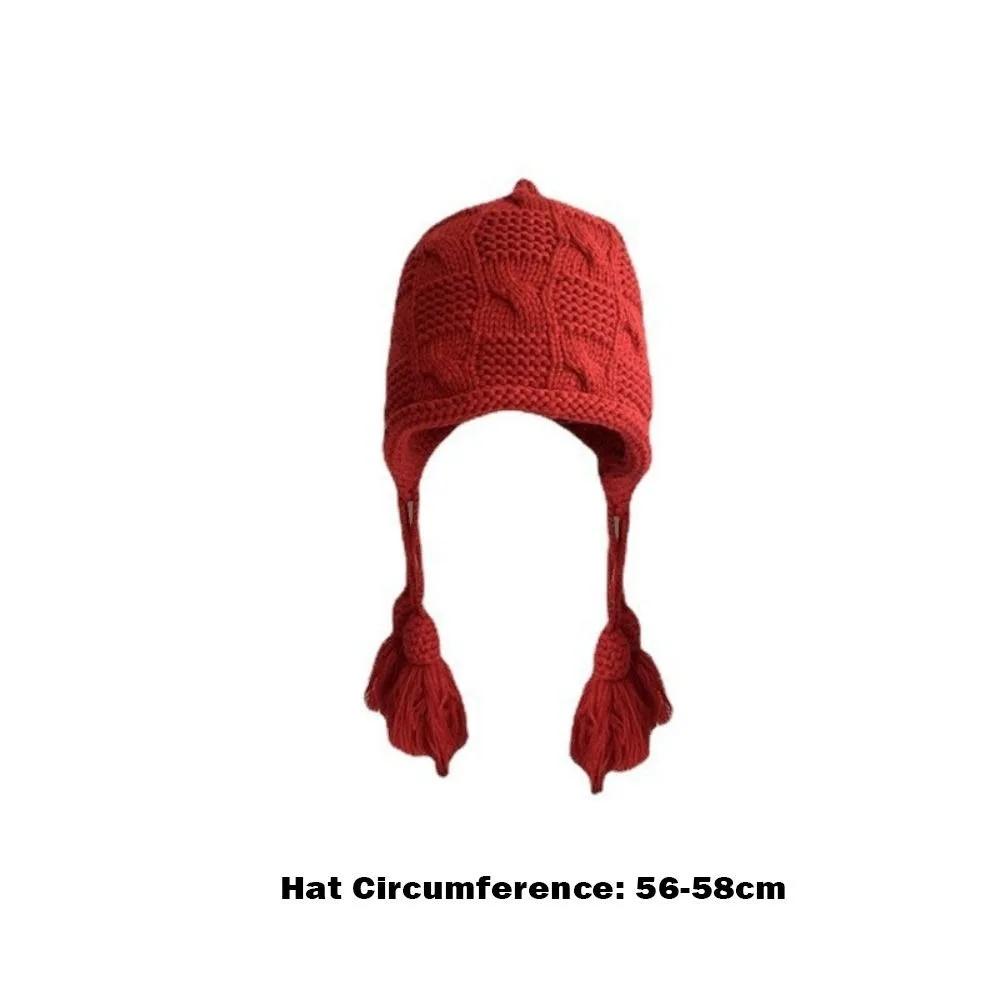 New Windproof Knitted Hat Tassel Ear Protection Winter Beanie Warm Headgear Winter