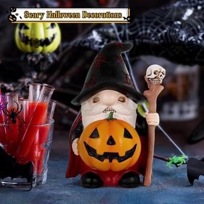 Gnomo de Halloween com Cajado de Esqueleto Ornamento de Mesa para Casa