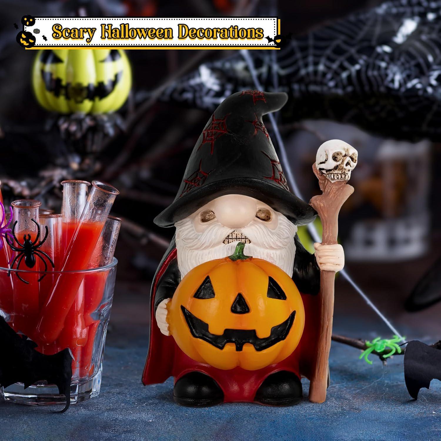 

Halloween Gnome with Skeleton Staff Home Desktop Ornament Skeleton Dwarf