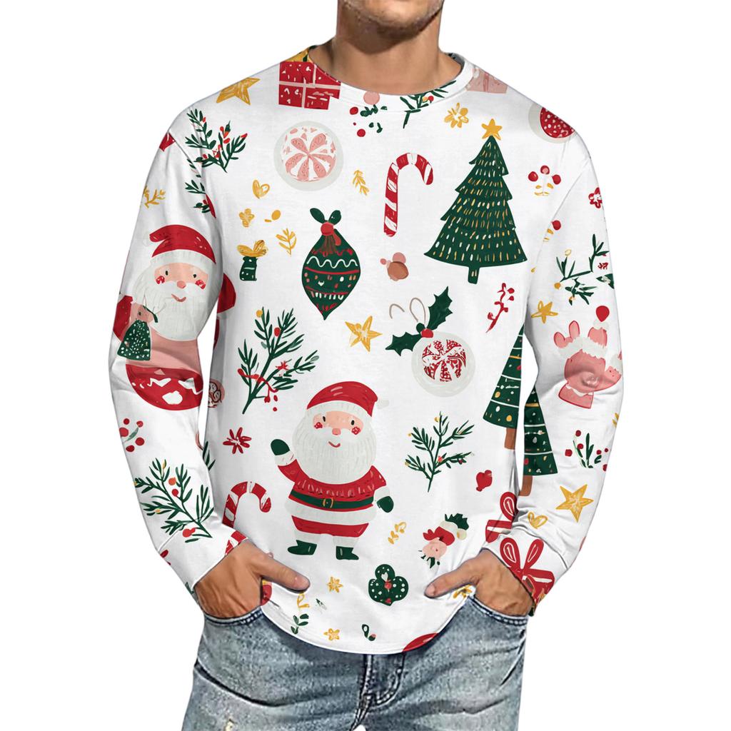 Men's Christmas Printed Imitation Cotton Long-sleeved Shirt