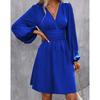 Abiti Abbigliamento Donna Scollo a V Manica a Lanterna Wrap Mini Abito Vita Arricciata Orlo Svasato Elegante per Stili Autunnali e da Festa