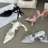 Fashion Fashion Bowknot Satin Ankle Strap Women Pumps Elegant Pointed toe Stiletto High heels Female Slingbacks Wedding Prom Shoes