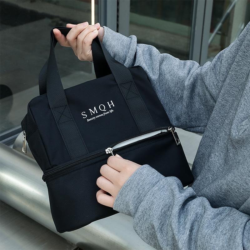 Large Capacity Double Layer Insulated Lunch Bag for Office Worker Work Lunch Tote Bag Portable Thermal Bento Bag чёрный