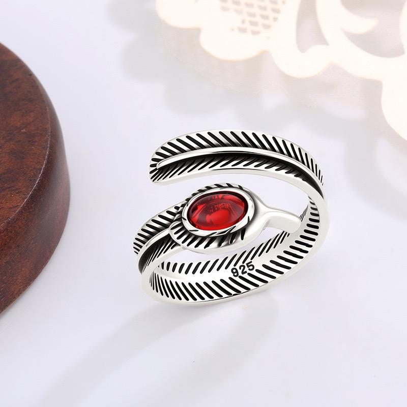 Xiaomi BF CLUB 925 Sterling Silver Ring For Women Jewelry Red Vintage Feathe Open Vintage Handmade Ring Allergy For Party Birthday Gift