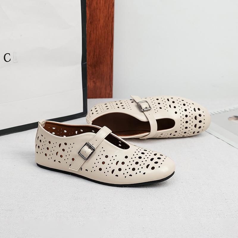 Mary Jane Shoes for Women Casual Hollow Ballet Flats Shoes Round Toe Mary Jane Flats Women's Cutout Ankle Strap Flats Shoes Comfortable Dressy Shoes