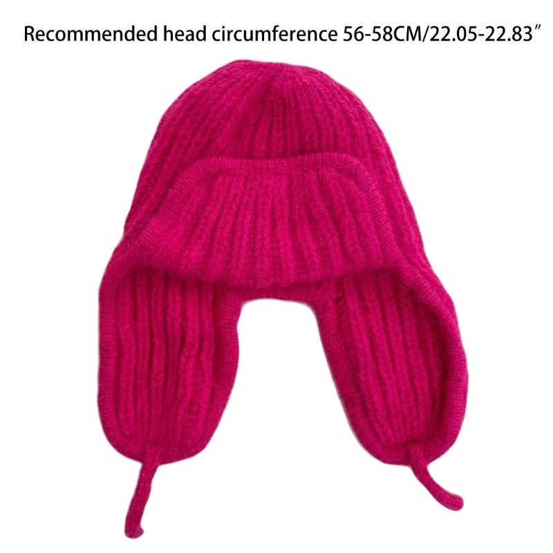 Knitted Trapper Hat Russian Bomber Hat Knit Earflap Beanie For Women Ear Protection Hat Winter Warm Bucket Hat