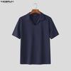 INCERUN Men Lapel Neck Short Sleeve Solid Color Casual Fitted T-shirts Tops
