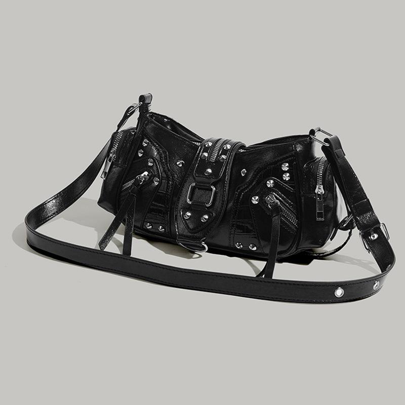 Spicy Girl Leather Motorcycle Crossbody Bag with Rivets - 2025 Fashion