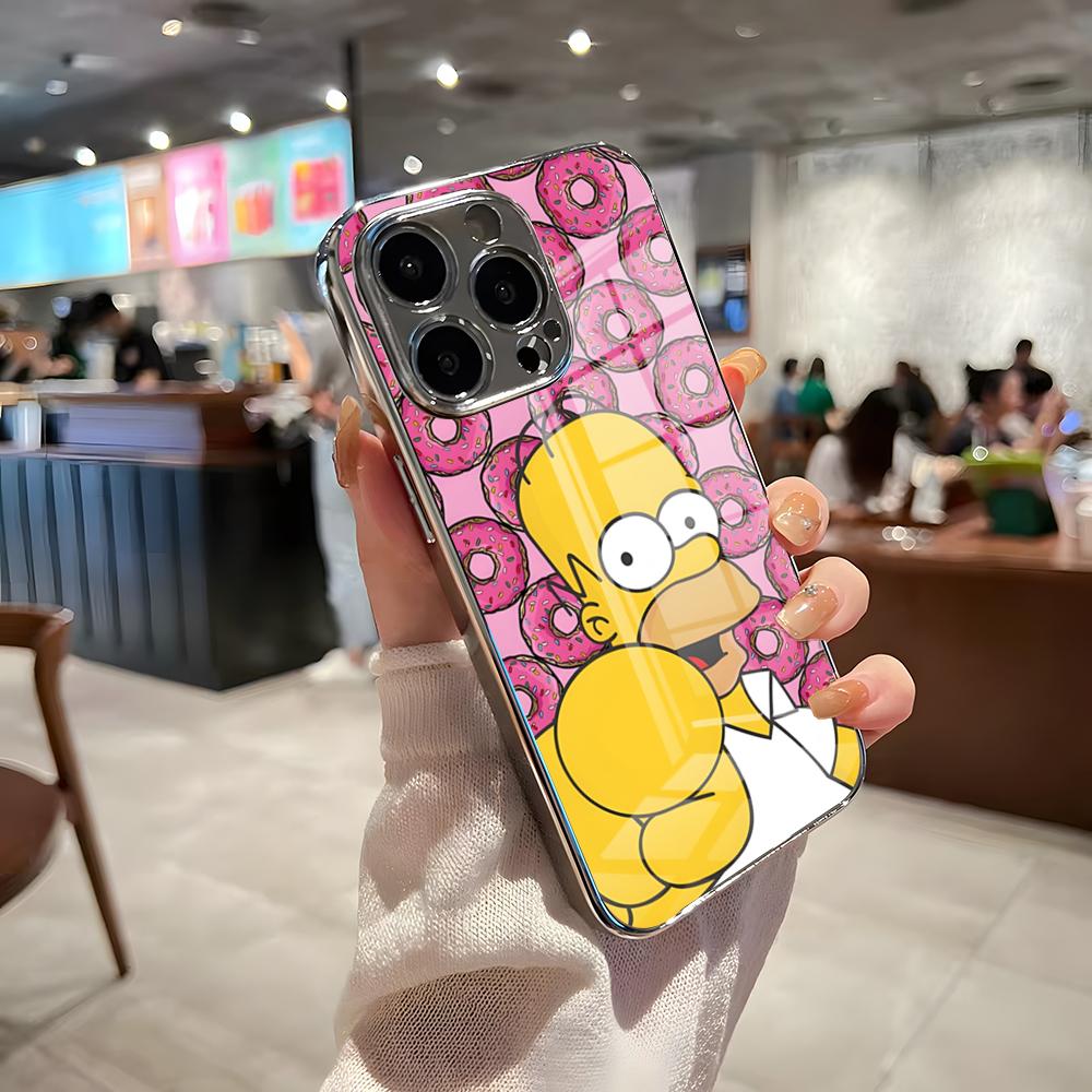 The Simpsons Phone Case For IPhone 17 Pro Max 15 Pro 16 14 Plus 12 13 Mini 11 Pro Shockproof Electroplated Glass Cover