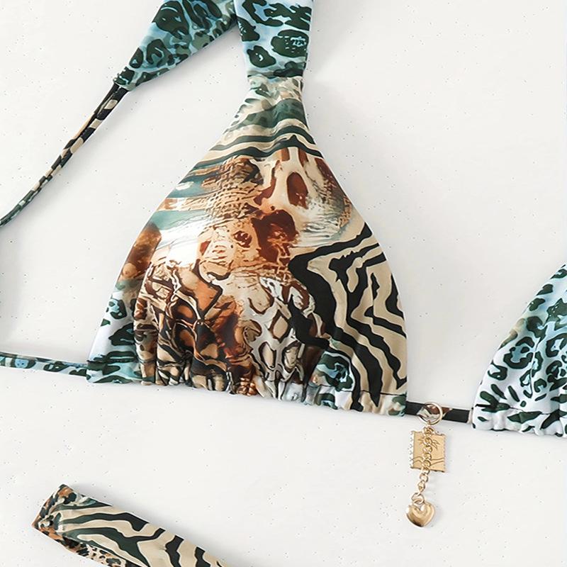 2025 Europejski i Amerykański Strój Kąpielowy Sznurowany z Nadrukiem Damski Trzyczęściowy Seksowny Bikini Plażowe do Noszenia na Basen Termalny