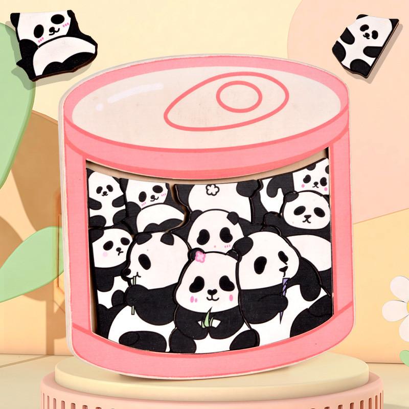 Toddler Shape Wooden Puzzle Panda Canned Pattern Learning Toy Cognitive Early