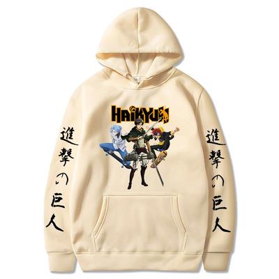 Anime Haikyuu Attack On Titan Graphic Hoodies Vintage Oversized Hooded Sweatshirt Long Sleeves Hoodie Men Women Clothes