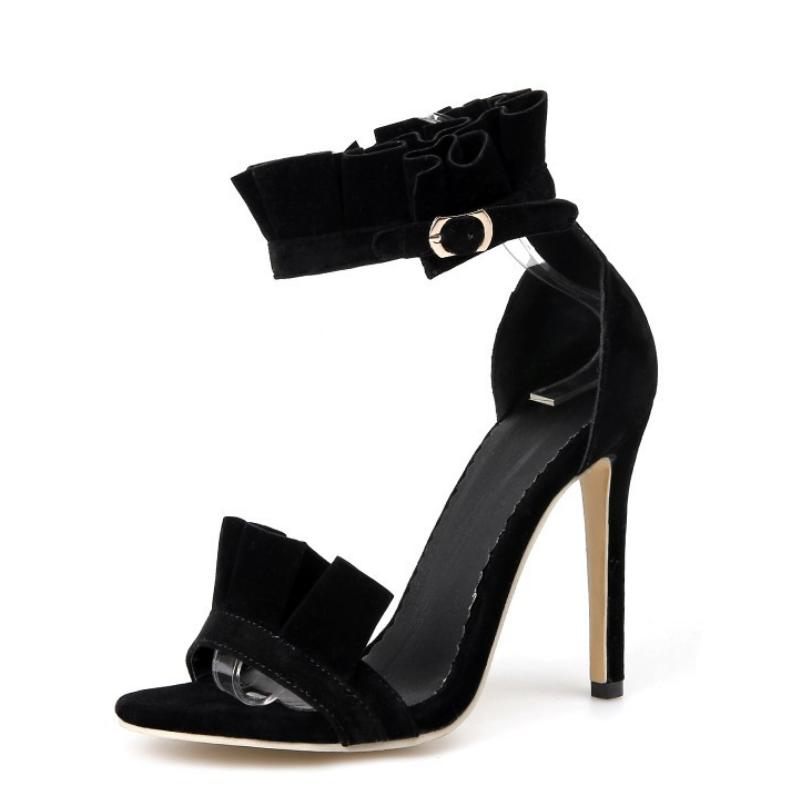 Women Summer High Heel Sandals Sweet Ruffle Thin Heels Shoes Woman Sexy Ankle Strap Buckle Pump Sandales Plus Size 34-48 WSH3892