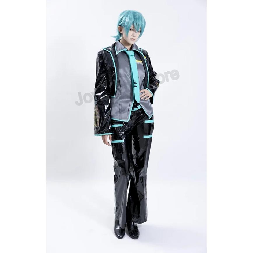 Anime Mikuo men version Cosplay Costume Green Color Any Size Custom Made Full Set Perfect Custom black jackets with green wigs