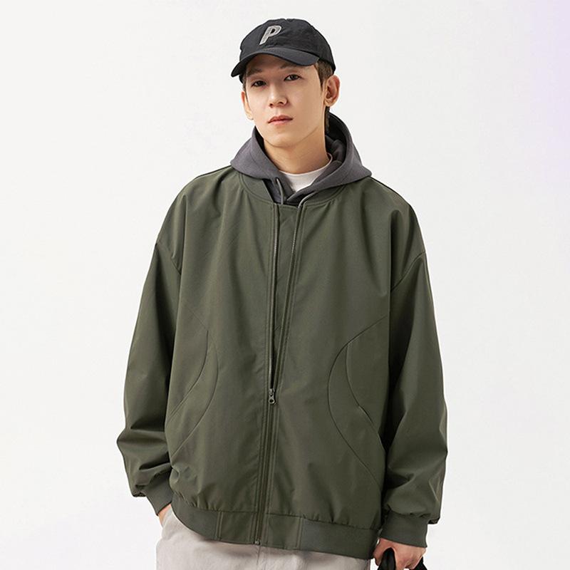 New American Vintage Jacket for Spring and Autumn, Loose Collar, Loose Solid Color Baseball Uniform, Casual and Versatile Men's Jacket