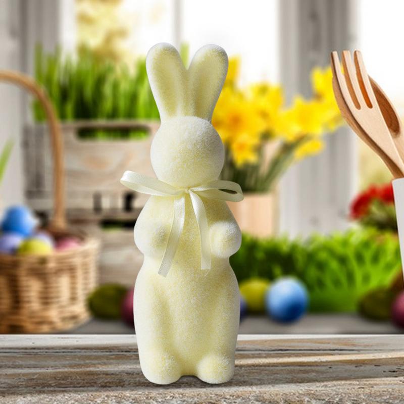 Easter Flocked Bunny Decor Flocked Tabletop Bunny Sculpture Decor Rabbit Shape Decoration Tool For Cupboard Bookshelf Fireplace