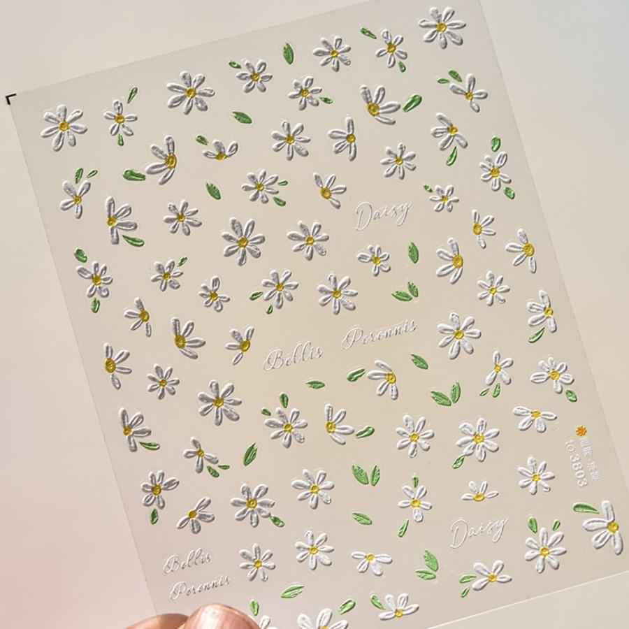 1pcs 5D Elegant White Daisy Nail Art Stickers Flower Adhesive Nail Decorations Decals DIY Manicure Accessories