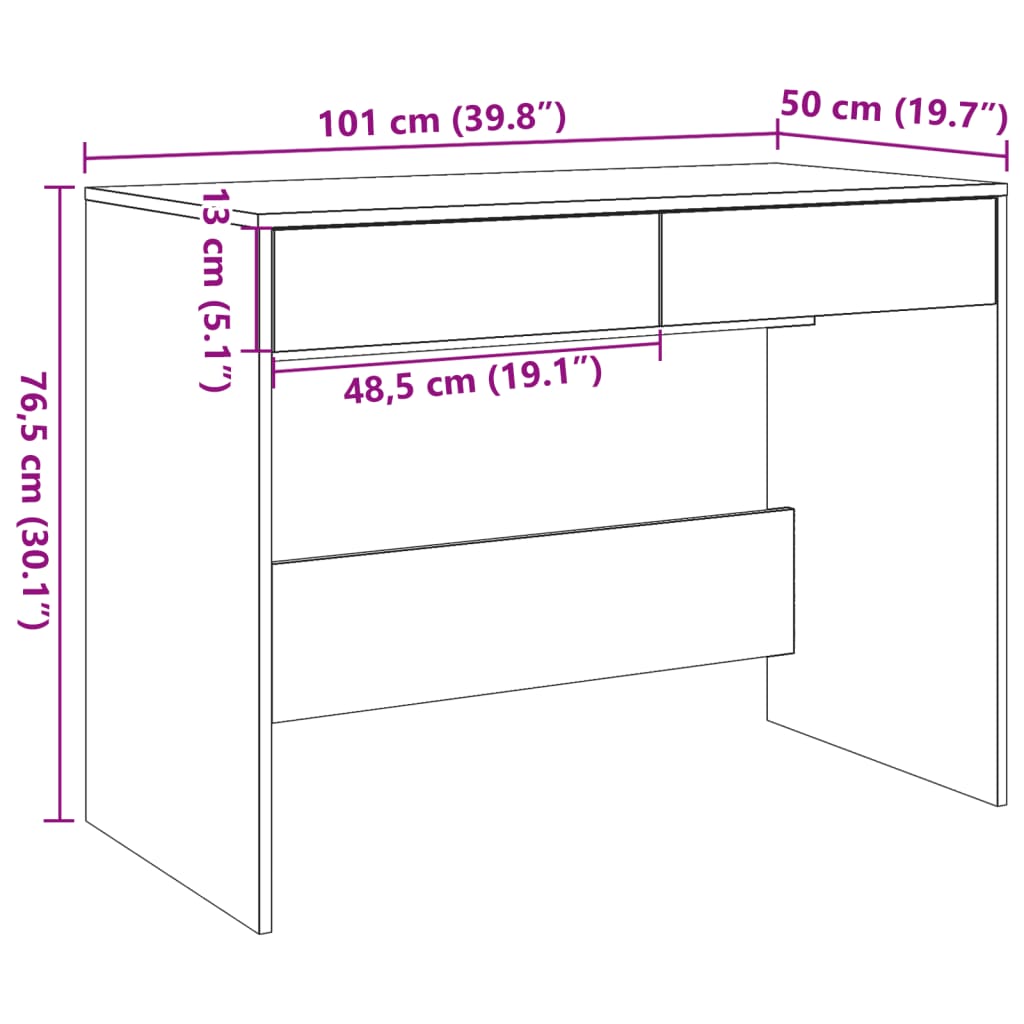 Vintage Wood Effect Desk 101 x 50 x 76.5 cm Engineered Wood