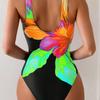 Printed sexy one-piece swimsuit women's wide shoulder straps