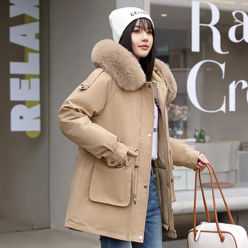 Winter Coat Thicken Parker Women's Warm Detachable Inner Down Cotton Jacket Female Loose Warm Hooded Parkas Overcoat