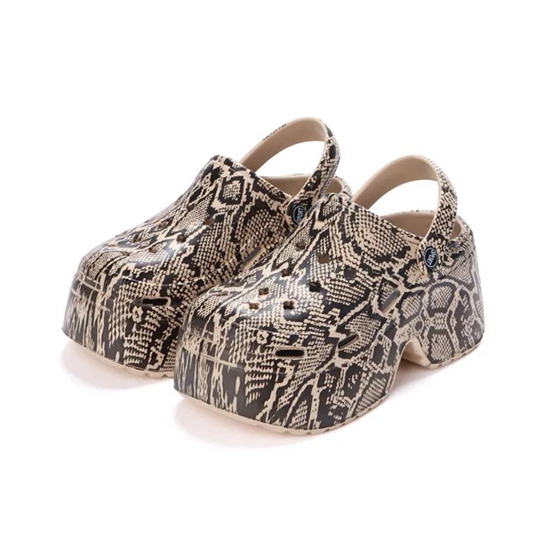 Leopard Platform Clogs for Women Closed Toe Chunky High Heel Sandals Woman New Summer Street Beach Slides Girls Fashion Slippers