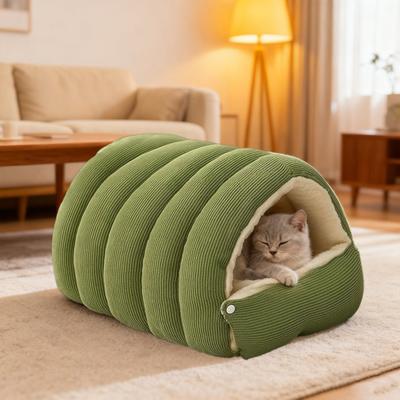 Panier d'hiver amovible lavable pour chat fermé, doux en coton, confortable, grotte pour chat, pliable, épais, maison de couchage pour animaux de compagnie pour chats, petits chiens