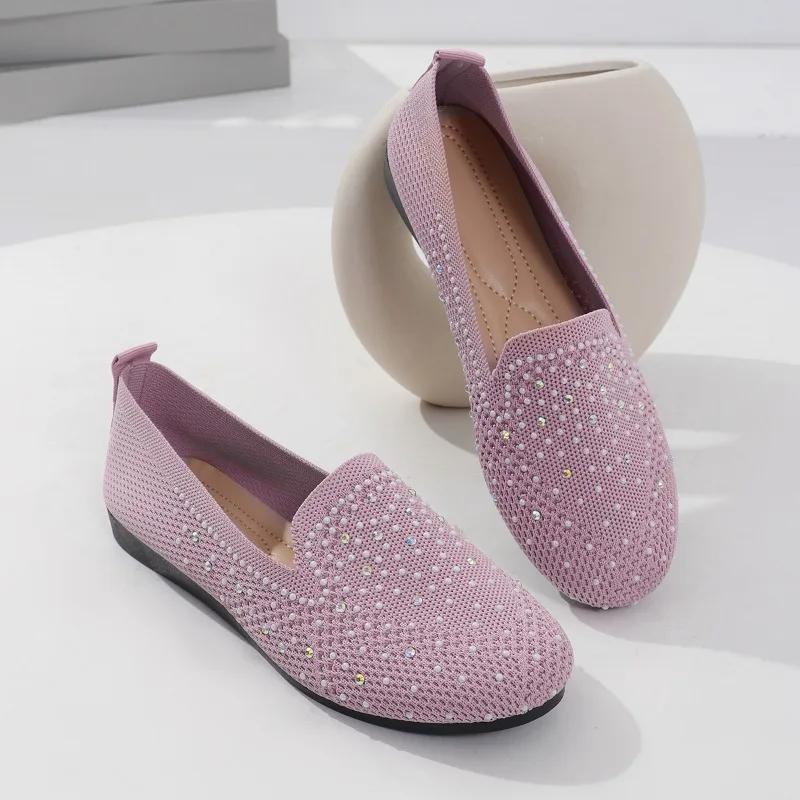 

Модная женская обувь на распродаже 2024 Новые женские балетки на один шаг Осень Круглый носок Пайетки Однотонная Мягкая подошва Повседневная Удобная Обувь большого размера 43 розовый