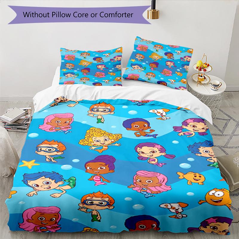 3pcs Bubble Guppies Bedding Set Duvet Cover Closure Includes 1 Duvet Cover & 2 Pillowcases, Soft and Comfortable for All Seasons.