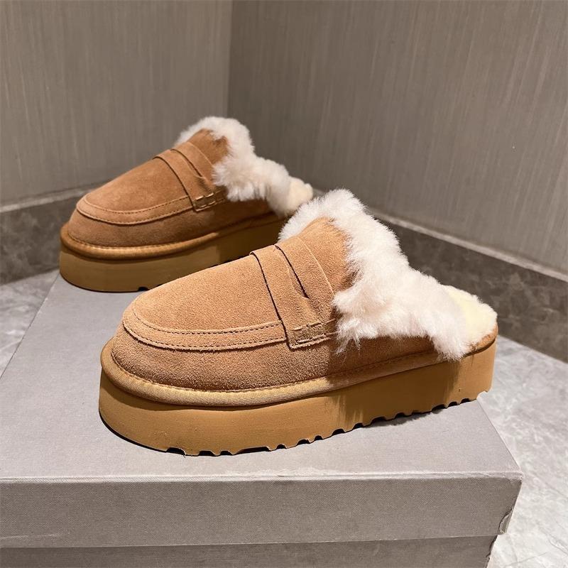 

2025 new thick-soled hairy drag boots women s fur integrated winter warm thickened short boots one pedal low-top lazy shoes 35
