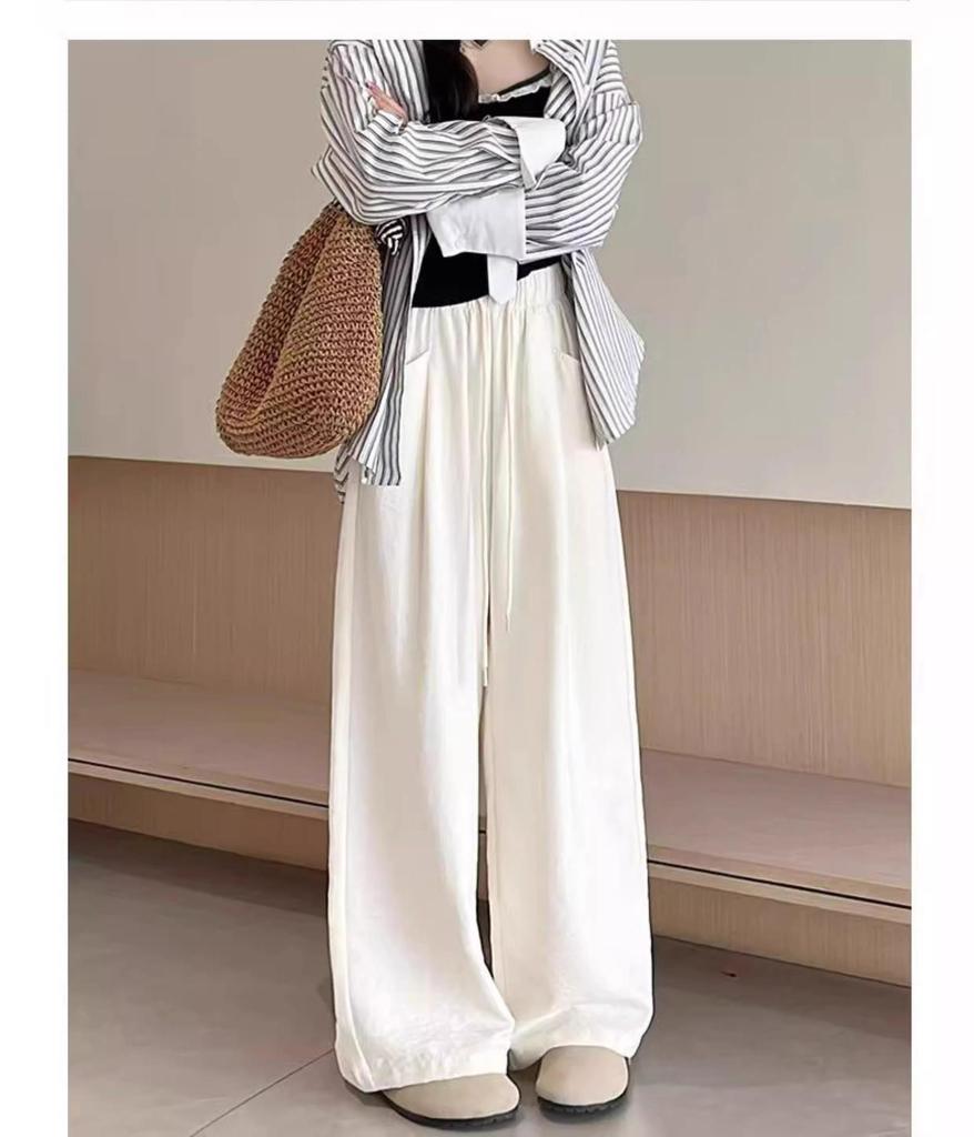 2025 Women's Blue Glutinous Rice Lazy Loose Wide-Leg Pants: Petite, Slimming, Summer Drape Design