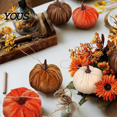 Retro Autumn Home Decorations Velvet Pumpkin Hanging Decor, Fall Harvest Ornaments with Soft Suede Jute Rope, Thanksgiving Halloween Tree Garland for