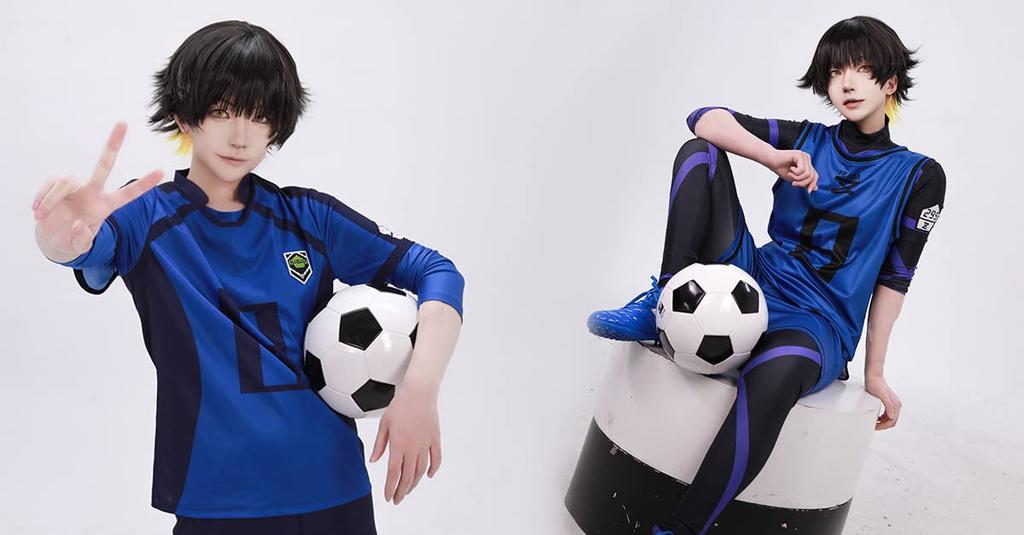 HOLOUN Blue Lock Horaku Mawari 8 Practice Uniform with Cosplay Halloween Holiday XL Size & No. Wig, Blue, Costume, Event, Anime, Costume, Gift,