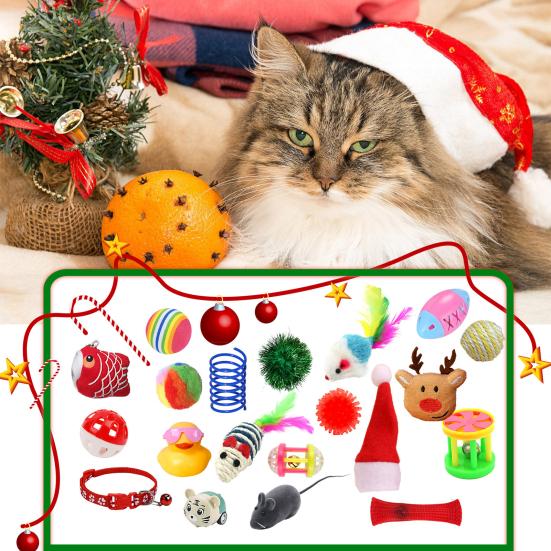 Christmas Cat Toy Advent Calendar 24 Days Interactive Indoor Kitten Pet Toy Xmas Countdown Calendar Box Cat Lovers Holiday Party Gift