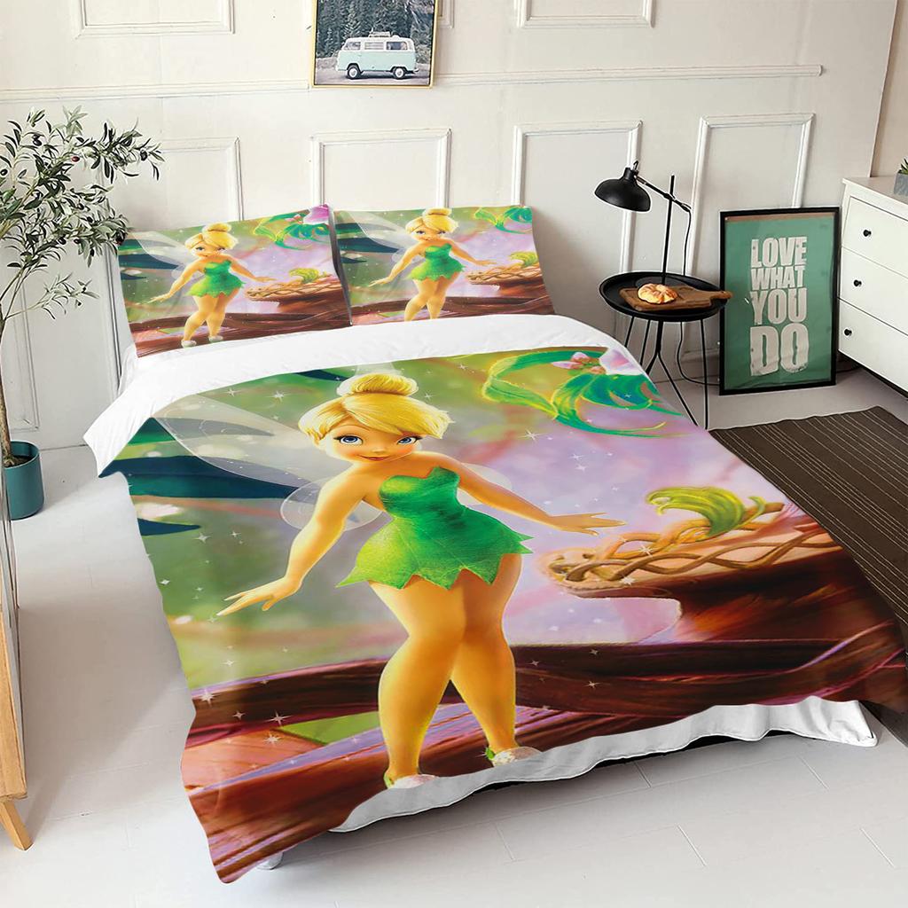 Kreslený anime povlak na přikrývku Zvonilka 100% polyester Šetrný k pokožce Prodyšný Roztomilý potisk Přikrývka Ložní prádlo