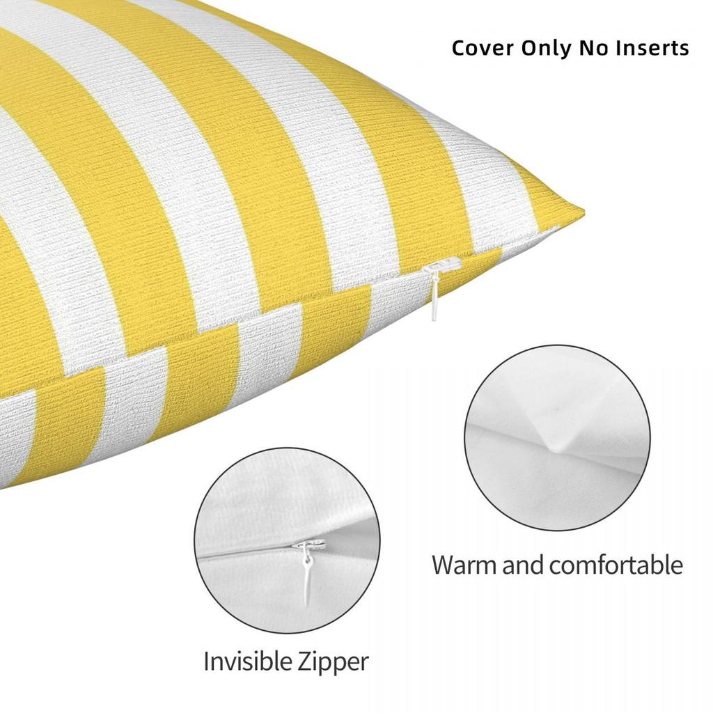 Mustard Yellow White Stripes Square Pillowcase Polyester Linen Velvet Printed Zip Decorative Sofa Seater Cushion Cover