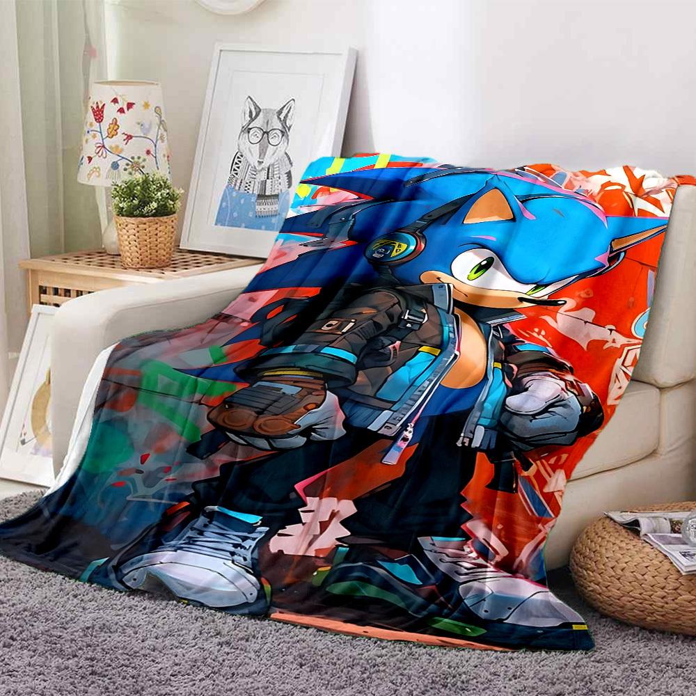 1 stuks Sonic Urban Flanellen Deken, Zacht Huidvriendelijk met Digitale Print, Diverse Maten Verkrijgbaar voor Familie, Vrienden, Verjaardag