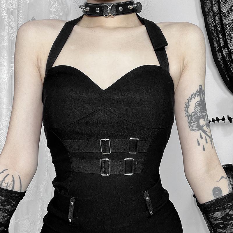 

Y2K Goth Black Halter Backless Corset Tops Vintage Sexy Off-Shoulder Slim Camis Tank Tops Summer Women Fashion Top
