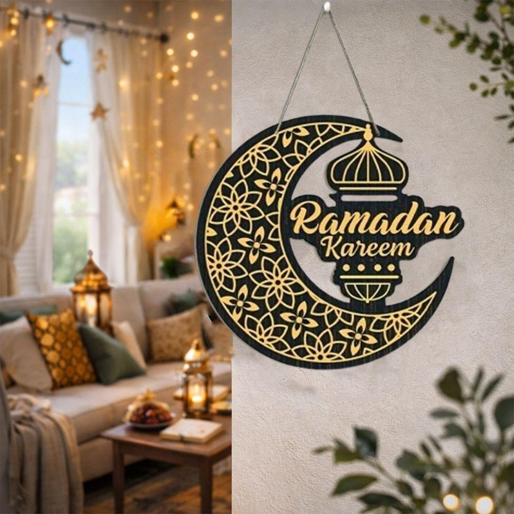 Round Plaque Eid Mubarak Wall Pendant Carved Ramadan Gift Ramadan Festival