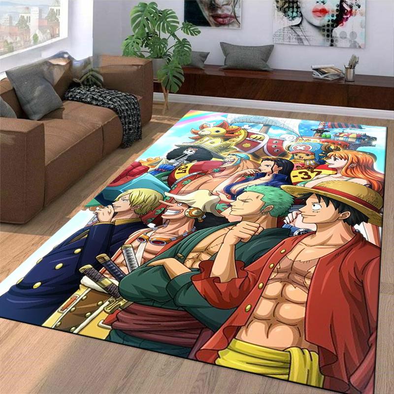 Colorful Anime Carpet with Pirate Theme, Cartoon Characters, and Ship Design Suitable for use as an anti-slip for living room bedroom sofas